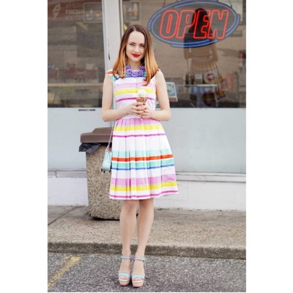 Kate Spade Multi Cape Stripe Shirtdress, Pastel Cotton Dress, Size 4 - Picture 16 of 16